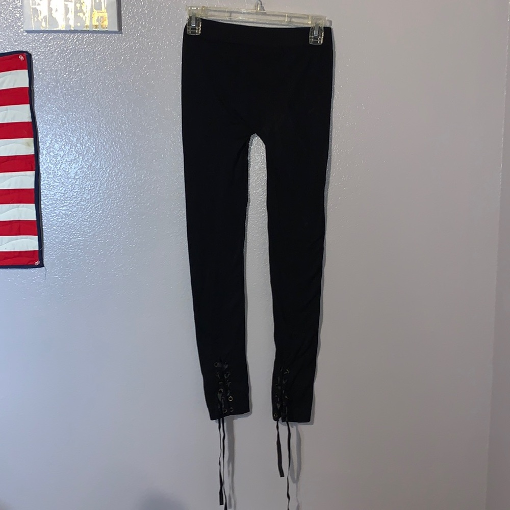 Miss Juli black lace up stretchy casual leggings